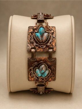 Vintage Copper and Turquoise Panel Bracelet